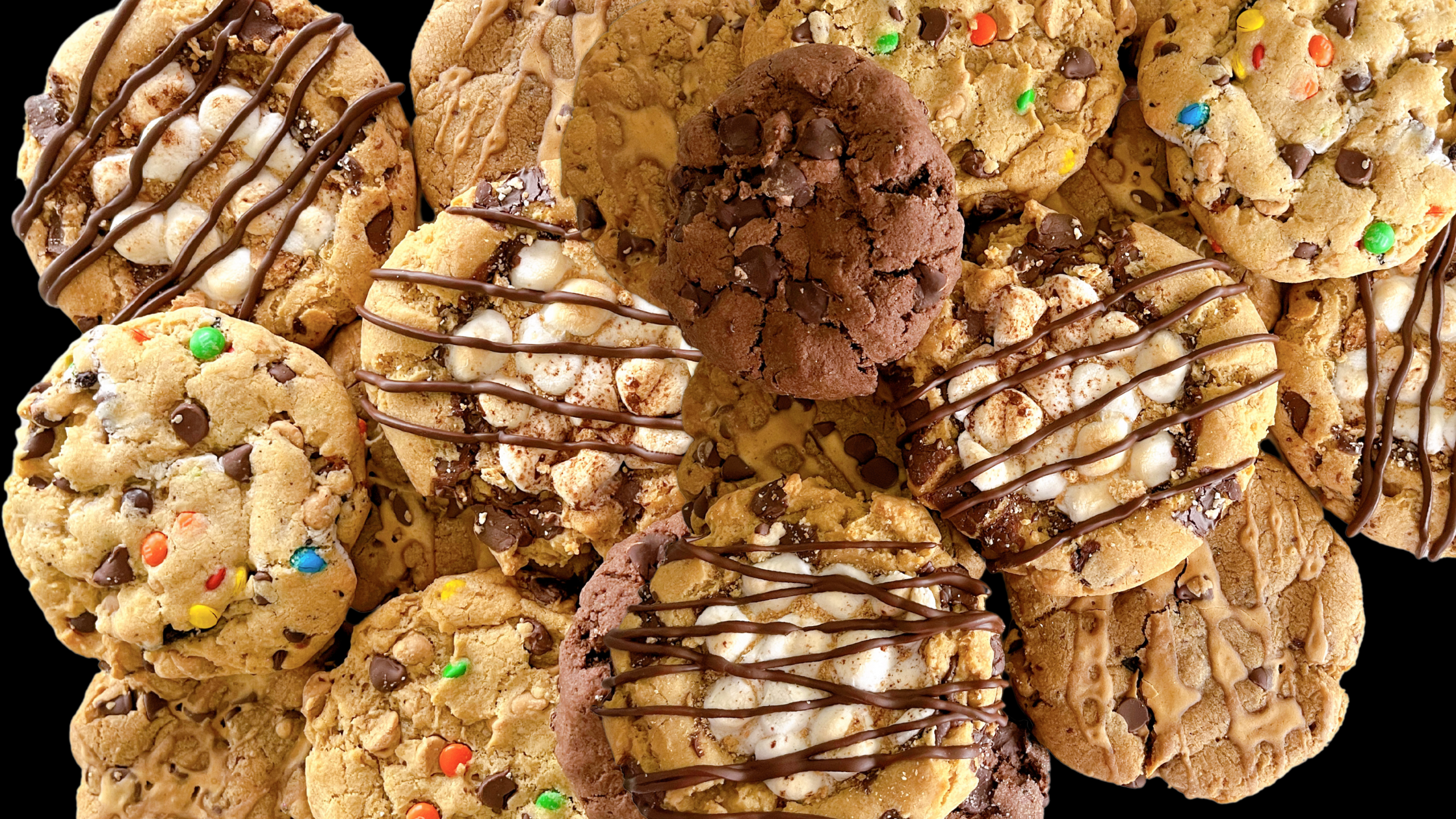 Assorted fresh-baked cookies with different toppings from GoodyGram in Medina, Ohio for local delivery and nationwide shipping